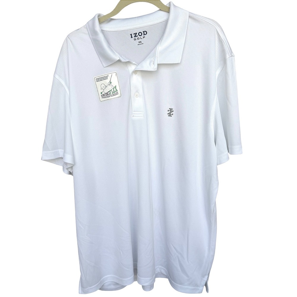 IZOD Golf Mens SwingFlex Polo Shirt White Solid Grid Stretch XXL New